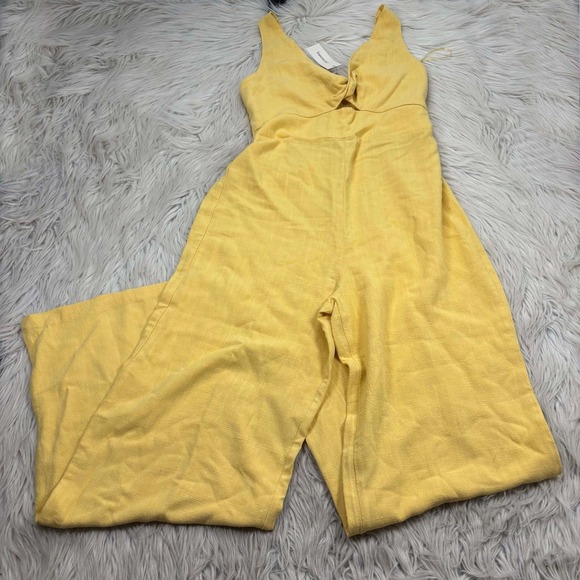 Francesca's Collections Pants - NWT Audrey Parks Women's S Yellow Twist Front Wide Leg Jumpsuit Linen Resort